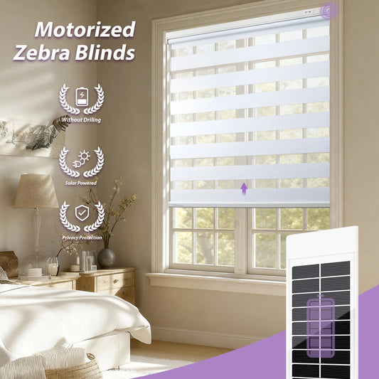 Smart Zebra Blinds for Windows, Motorized Blinds with Remote Control, Automatic Electric Power Zebra Shades for Indoor Windows.