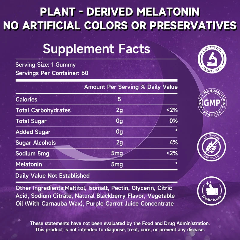 Ahete Melatonin Gummies - Vitamins & Minerals, Melatonin 5mg To Support Good Sleep And Physical And Mental Health.